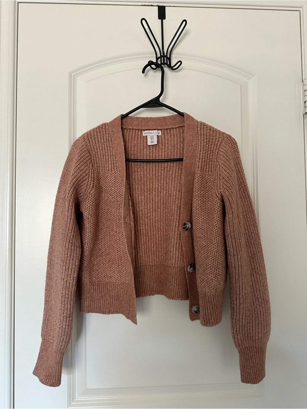 Dusty Pink Cropped V-Neck Button Cardigan Sweater